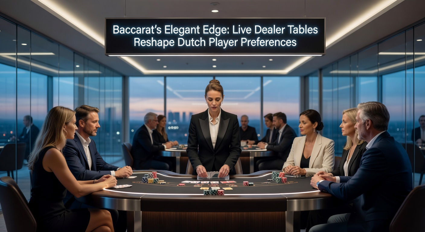 Nederlandse speler aan live baccarat stream op tablet, dealer dealt kaarten met focus op banker hand