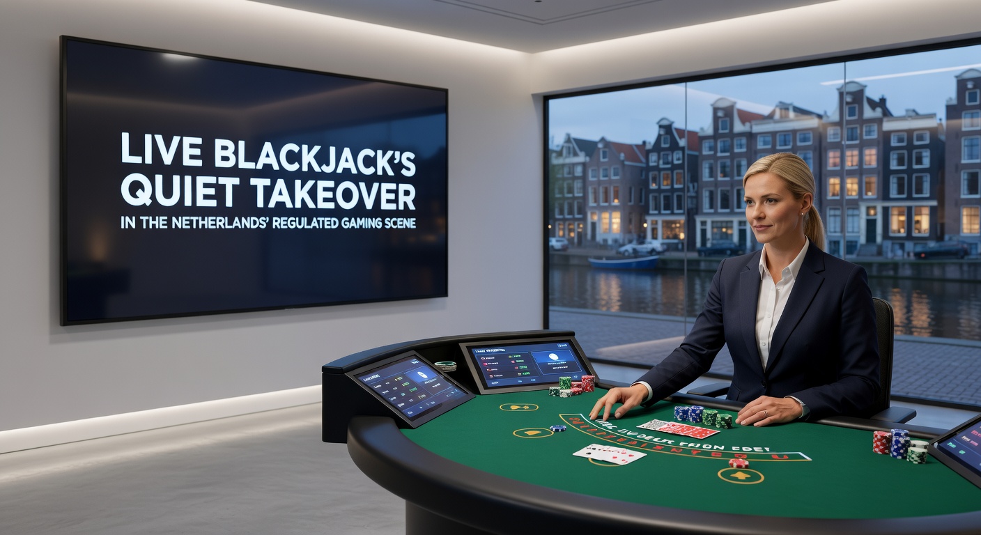 Een levensechte live blackjacktafel met dealer en spelerskaarten in een Nederlands online casino, waar de kaarten net zijn uitgedeeld